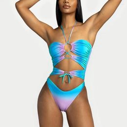Women's Swimwear Bikini Swimsuit Gradient Colour Hollow One-piece Sexy Revealing Back Straps Girls Beach Vacation Clothes