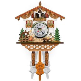 Wall Clocks MOONBIFFY Vintage Cuckoo Clock Living Room Alarm Modern Home Wooden Pendulum Swinging Bird Decoration Q240509