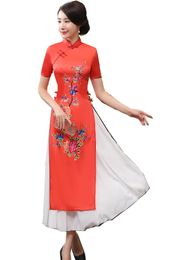 Shanghai Story Vietnam aodai Chinese traditional Clothing For Woman Qipao long Chinese Oriental dress Red cheongsam ao dai4100707