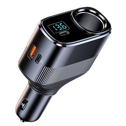 360-degree rotation around 4 in 1 145W Car Charger USB/Type-C For Phone Xiaomi Huawei Samsung Retractable Fast Charge Cord Cigarette Lighter Adapter