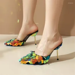 Dress Shoes 2024 Sexy Bling Sequined Cloth Modern Women Slip-on High Wine Cup Heel Sliver Gold Green Black Night Party Ladies Sandals