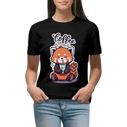 Women's Polos Baby Red Panda Drink Coffee T-shirt Vintage Clothes Kawaii Cute T-shirts For Women