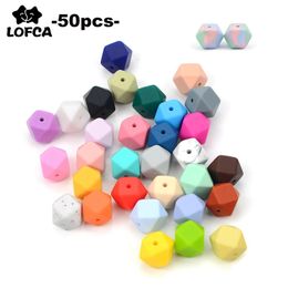 LOFCA 50pcs 14mm Mini Hexagon silicone beads Baby Teether BPA Free DIY Necklace Pacifier Chain Baby Teething Care Infant 240430