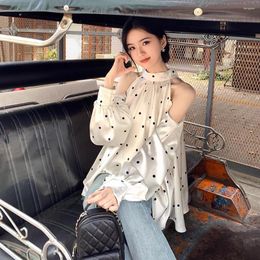 Women's Blouses Women Shirt Vintage Polka Dot Long Sleeve Classical Female Blouse Fashion Hollow Out Off Shoulder Tops Fairy Office Lady