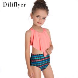 Hi fish tankini new children's swimsuit with double fly edges for girls