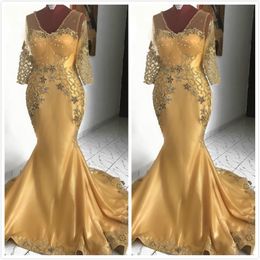 gold sexy mermaid african mother of bride dresses vneck lace beaded mother of groom dresses cheap formal party evening gowns zj18 217z
