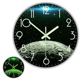 Wall Clocks Earth and Moon Planets Luminous for Bedroom Astronomy Home Decoration Universal Surface in the Dark Q240509