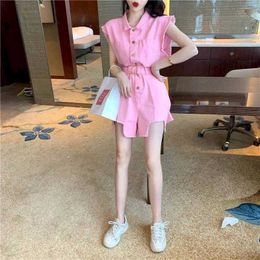 Women's Jumpsuits Rompers Slveless Denim Jumpsuits Women Loose Casual Tops One Piece Outfit Women Playsuits Overalls for Women Clothing Button Shorts Y240510