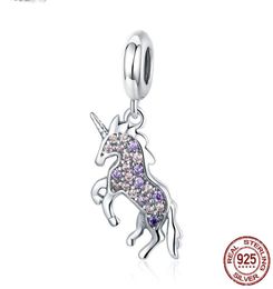 Fit Pandor Bracelets Style Charm 925 Sterling Silver Licorne Memory Pendant Colorful CZ Animal Charms Necklaces Jewelry Making Wom2713937