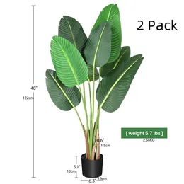 Decorative Flowers Artificial Bird Of Paradise Plant 2 Pack 4ft / 5ft Fake Tropical Palm Tree With 8 Trunks/10 Trunks In Pot Home Decor