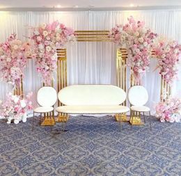 2.2M High Shiny Gold-plated Square Screen Backdrop Shelf Wedding Arch Geometry Flower Door Stand Artificial Flor 3pcs/SET