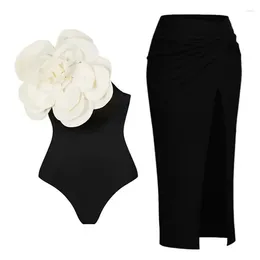 Women's Swimwear Plus Size One-piece Swimsuit Tight Fitting Slimming Large Flower Set Chiffon Long Skirt