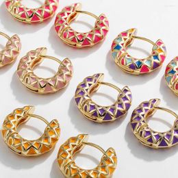 Hoop Earrings Vintage Enamel Colorful Argyle Round Circles Huggies For Women Ethnic Geometric Pattern Gold Plated Earring Ear Buckles