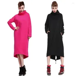 Casual Dresses 2024 Autumn Spring Women Long Turtleneck Hoodie Dress Plus Size Loose Pullover Sweatshirt Hooded Velvet