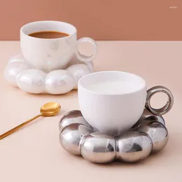 Mugs 200ml Ceramic Cloud Coffee Mug With Sunflower Saucer Cute Milk Afternoon Tea Cup Modern Living Room Home Decoration