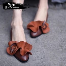 Casual Shoes Artmu Original Women Flats Ruffles Handmade Pointed Toe Genuine Leather Loafers Hasp Woman Boat For Ladies