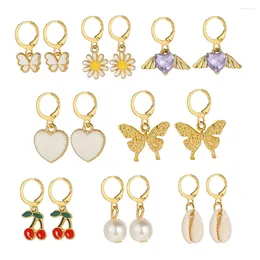 Dangle Earrings 8Pairs Fashion Gold Color Cherry Heart Pearl Shell Hoop Earring Set For Women Resin Acrylic Butterfly Jewelry Gift