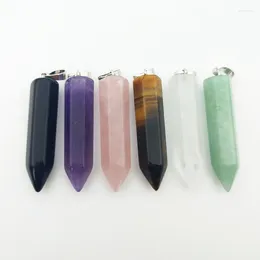 Pendant Necklaces Hexagonal Pointed Natural Stone Reiki Healing Crystal Rose Quartz Tiger Eye Obsidian Charm For Necklace Jewelry
