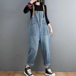 Women's Jumpsuits Rompers Denim Jumpsuits for Women Korean Style Loose Zipper Design Straight Pants One Piece Outfit Women Overalls for Women Playsuits Y240510