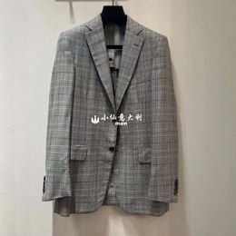 Men Blazers Winter Brioni Plaid Wool Silk and Cashmere Mixed Linen Jacket Coat