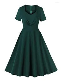 Party Dresses 40s 50s 60s Ruched High Waist Swing For Women 2024 Sweetheart Neck A Line Elegant Summer Green Solid Vintage Long Dress