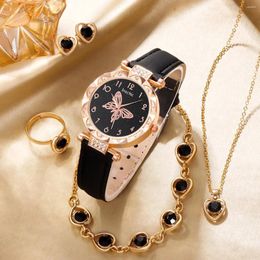 Wristwatches 6ps Ladies Fashion Casual Star Butterfly Digital Rhinestone Belt Quartz Watch Powder Crystal Necklace Earrings Bracelet Gift