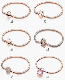 Fine jewelry Authentic 925 Sterling Silver Bead Fit P Charm Bracelets rose gold fan bone chain full Safety Chain Pendant DIY beads3454551