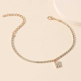 Charm Bracelets Tiny Crysta Letter Anklets For Women Alphabet Cuban Link Chain Foot Accessories Fashion Summer Beach Jewellery Gifts J240509