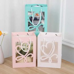 3Pcs Gift Wrap ValentineS Day Gift Bag With Transparent Window Handle Anniversary Bag With Wrapped Tissue ValentineS Day Gift Bag Gift
