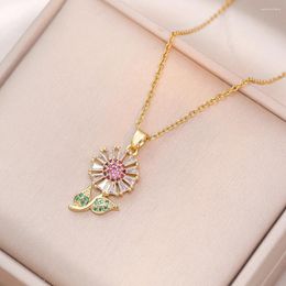 Pendant Necklaces Fashion Vintage Zircon Sunflower For Women Classic Stainless Steel Jewellery Accessories Gifts Lover