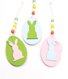 Easter Wooden Hanging Pendant DIY Solid Colour Egg Bunny Shaped Hanging Ornament Happy Easter Home Decoration 6pcsbag2215715