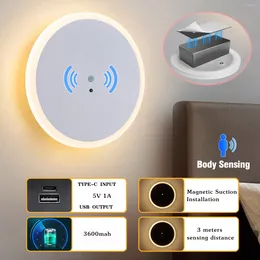 Wall Lamp Modern Minimalist Human Body Sensing Circular Living Room Bedroom Corridor Decoration USB Charging Indoor Lighting