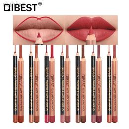 Lip Pencils Qibest lipstick 2pc/set of matte lipstick pencil with lipstick tattoo pen wooden handle waterproof durable nude lipstick QB026 d240510