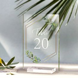 Acrylic Wedding Table Numbers 120 with Stands Clear Sign Place Cards Gold Trim Rustic for Anniversary Bridal 240510