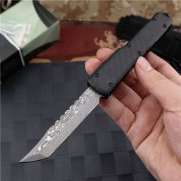 High End UT88 AUTO Tactical Knife Damascus Steel Blade CNC Aviation Aluminium with Carbon Fibre Handle EDC Pocket Gift Knives with Nylon Bag and Repair Tool