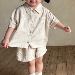Korea Summer 2 Pcs Babys Sets Boys Girls Short Seeved Top Shorts Casual Two-piece Set Soft Cotton Baby Clothes 240510