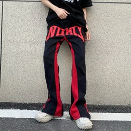 Y2K Fashion Letter Embroidery Baggy Jeans Flare Pants Men Clothing Straight Women Hip Hop Long Trousers Ropa Hombre 240509