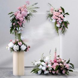 Decorative Flowers Pink Wedding Arch Backdrop Decor Artificial Flower Row Arrangement Hanging Corner Party Table Centerpiece Floral