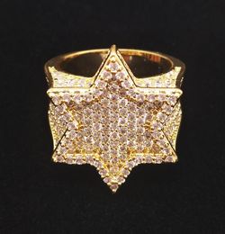 18K Gold White Gold Plated Mens Franklin Mint Green Iced Out CZ Cubic Zirconia Hexagonal Star Finger Ring Band guys HipHop Rapper 6098825