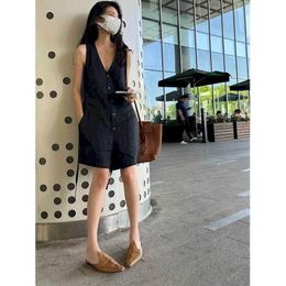Women's Jumpsuits Rompers V-neck Jumpsuit Wide Leg Shorts Bodysuit High Waist Loose Workwear Pants Overall Large Size Playsuit Women Clothing One-pieces Y240510