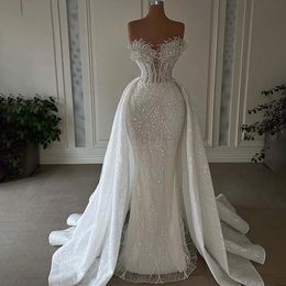 New Mermaid Wedding Dresses 2024 Detachable Skirt Sweetheart Beading Sequins Beads Lace Up Bridal Formal Gown Arabic Vestidos De Noiva