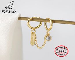 S039STEEL 925 Sterling Silver Hoop Earrings For Women Simple Circle Zircon Earings Gold Pendientes Plata De Ley 925 Mujer Jewel8246299