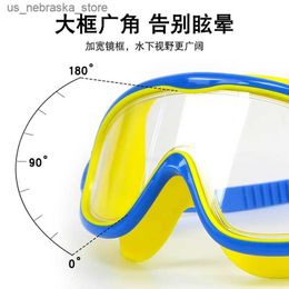 Diving Goggles Childrens swimming goggles childrens high-definition transparent face mask waterproof and anti fog Myopia glasses large frame diving Q240410