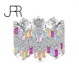 Cluster Rings JRR Rainbow Collection 925 Sterling Silver Exquisite Colourful Diomond Luxury Cocktail For Women Girls Fine Jewellery Gift