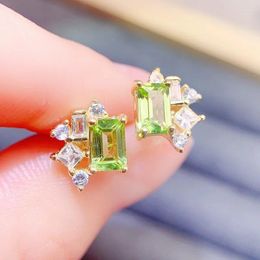 Stud Earrings Natural Real Green Peridot Earring Rectangle Style 4 6mm 0.7ct 2pcs Gemstone 925 Sterling Silver Fine Jewelry L24565