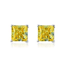 Princess Cut 6mm Topaz Stud Earring 100% Real 925 sterling silver Promise Wedding Earrings for Women Bridal Gemstones Jewellery 274S