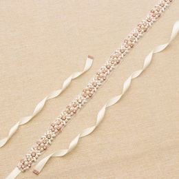 Wedding Sashes Bridal Belt 2019 Rose Gold Rhinestone Pearls Accessories Belt 100% hand-made 8 Colors White Ivory Blush Bridal Sashes 2605