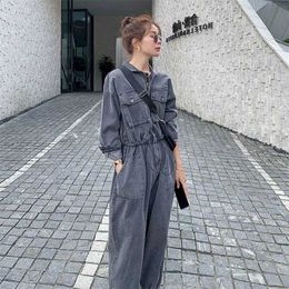 Women's Jumpsuits Rompers Denim Jumpsuits for Women Long Slved Korean Style Harajuku Overalls One Piece Outfit Women Rompers Casual Vintage Playsuits Y240510