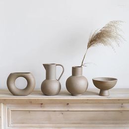 Vases Nordic Antique Flower Vase Home Decorative Plain Ceramic Vintage Unique Shaped Dried Arrangement Jug