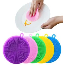 Silicone Dish Bowl Cleaner Cleaning Brush Cloths Pot Pan Wash Brushes Kitchen Cleaners Fruit Vegetable scrub Insulation Mat Cookin8612408